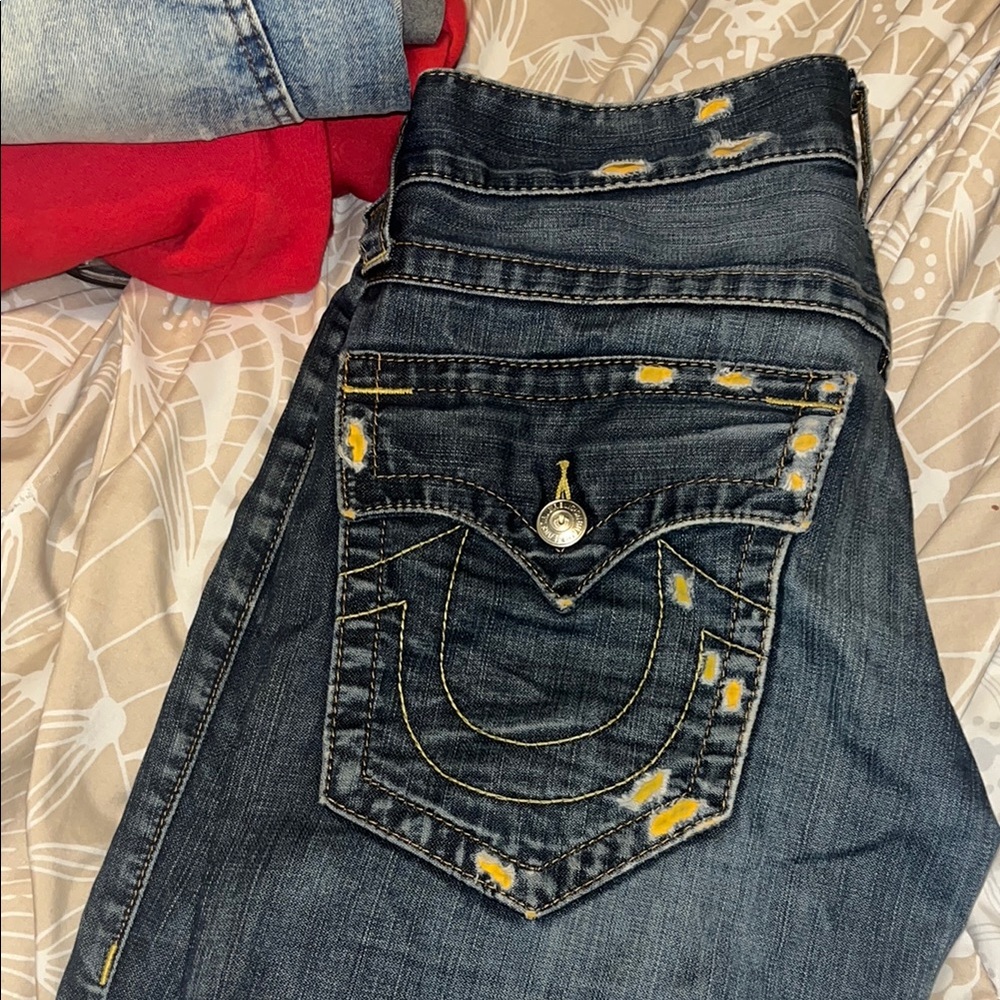 True Religion Blue Skinny Jeans with Signature Stitching